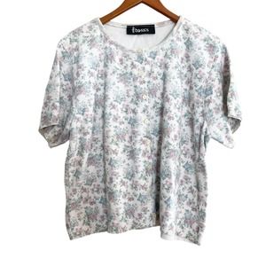 Stefano Basics Floral Knit Top‎ Button Front Short Sleeve Cottagecore 22-24 Plus